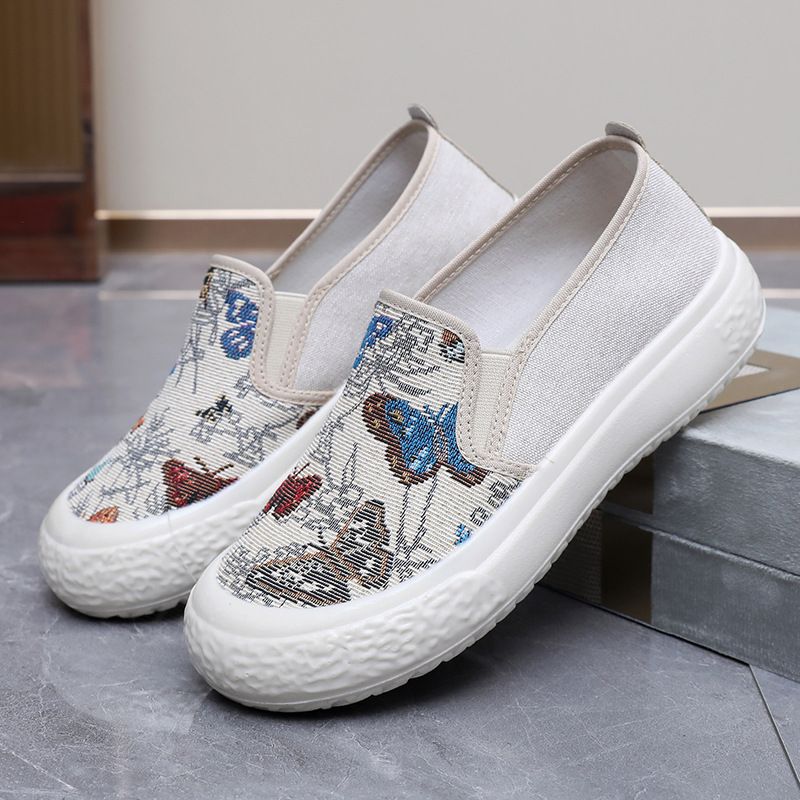 Spring Summer Old Beijing Women's New Loafers Canvas Slip-On Thick Lazy Fashion Casual Soft Sole Fisherman Shoes_voghion.com