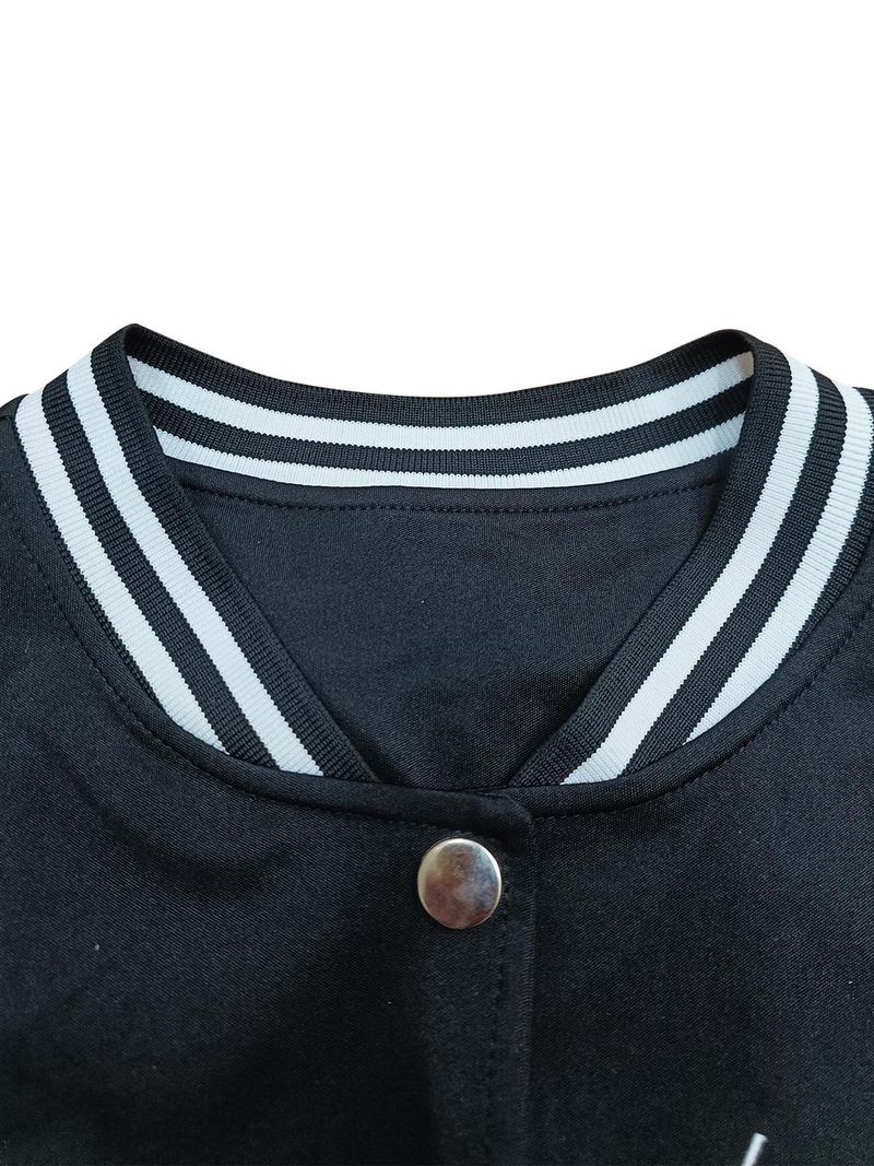 Women's Clothing large size leisure letter printing thread patchwork jacket baseball jacket_voghion.com