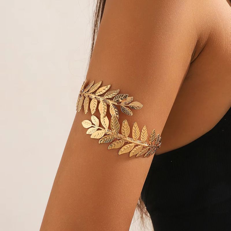Bracciale da braccio superiore in foglia di metallo per donna, stile greco-romano, bracciale da braccio superiore da donna, colore oro, regalo di gioielli_voghion.com