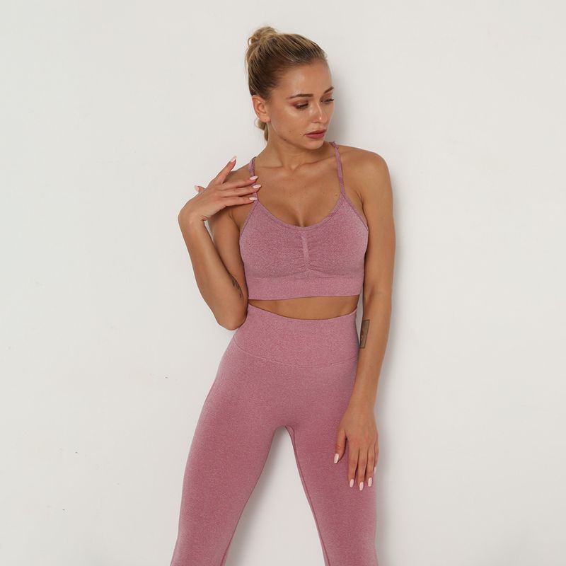 Spring and summer new seamless pleated smiling face suspender, exposed navel yoga bra, high elasticity running sports_voghion.com