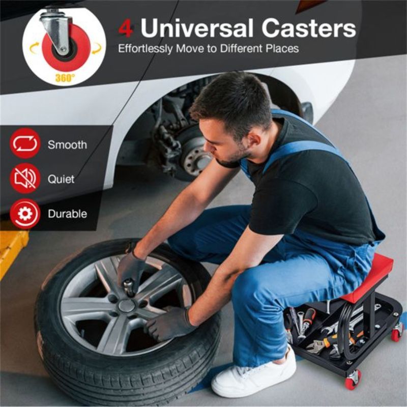 Rolling Creeper With Classified Tool Tray And Cushioned Seat Black Rer_voghion.com