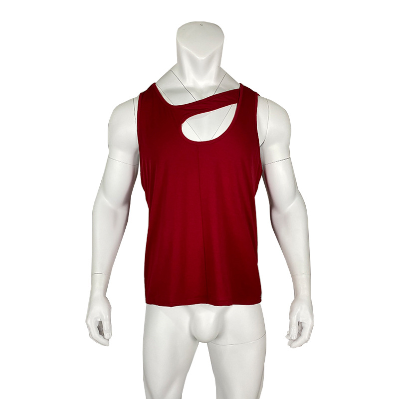 Herenkleding Holle mouwloze basis shirt sexy mannen persoonlijkheid blote schouder hart_voghion.com