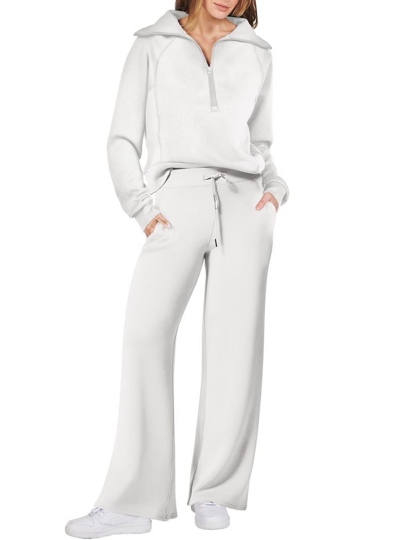 Women's Clothing autumn and winter casual sports suit zipper long sleeved sweatshirt healthy cloth wide leg pants_voghion.com