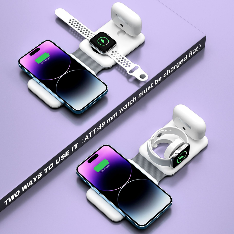 New Magnetic Wireless Charger 3-in-1 Folding Portable Charging Suitable For Phone Watch Earphones_voghion.com