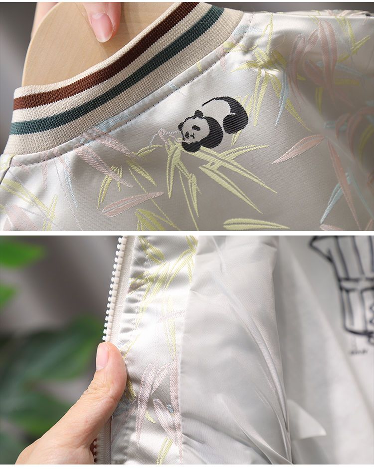 Giacca da baseball per bambini con motivo jacquard panda - Elegante capospalla primaverile per bambini (90-150 cm) Tendenze moda_voghion.com