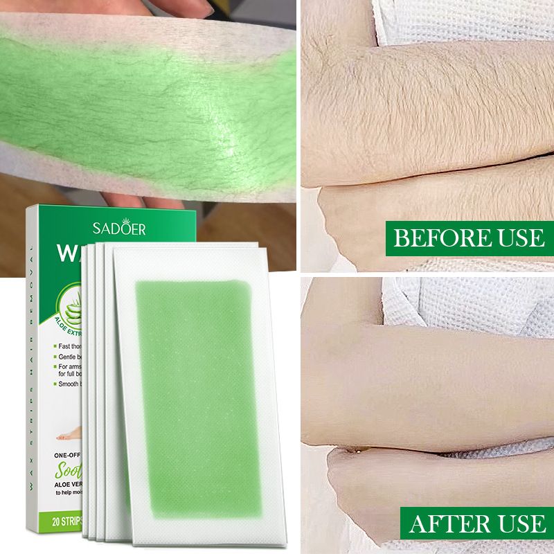 SADOER Aloe Vera Łagodny i łagodzący dwustronny papierowy krem do depilacji ciała z woskiem_voghion.com
