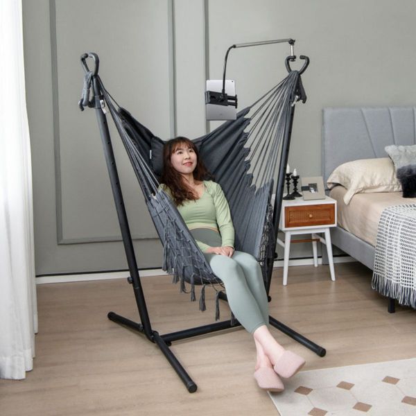 Height Adjustable Hammock Chair With Phone Holder And Side Pocket_voghion.com