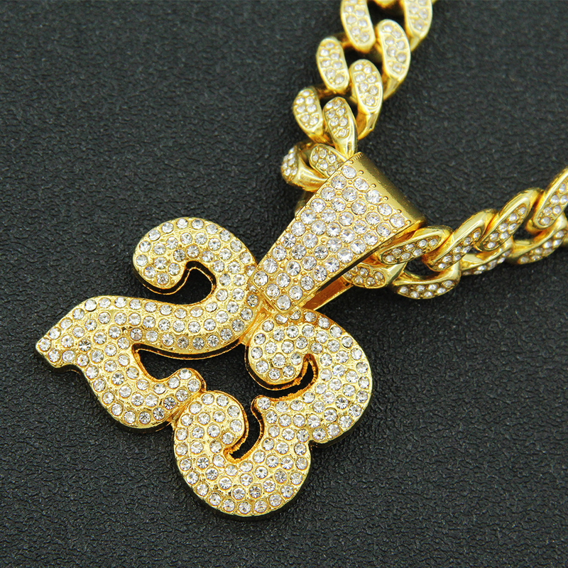 Collana con ciondolo a forma di numero 23, con cristalli Swarovski, da uomo e da donna, con catena cubana da 13 mm, stile hip hop, moda e rock._voghion.com