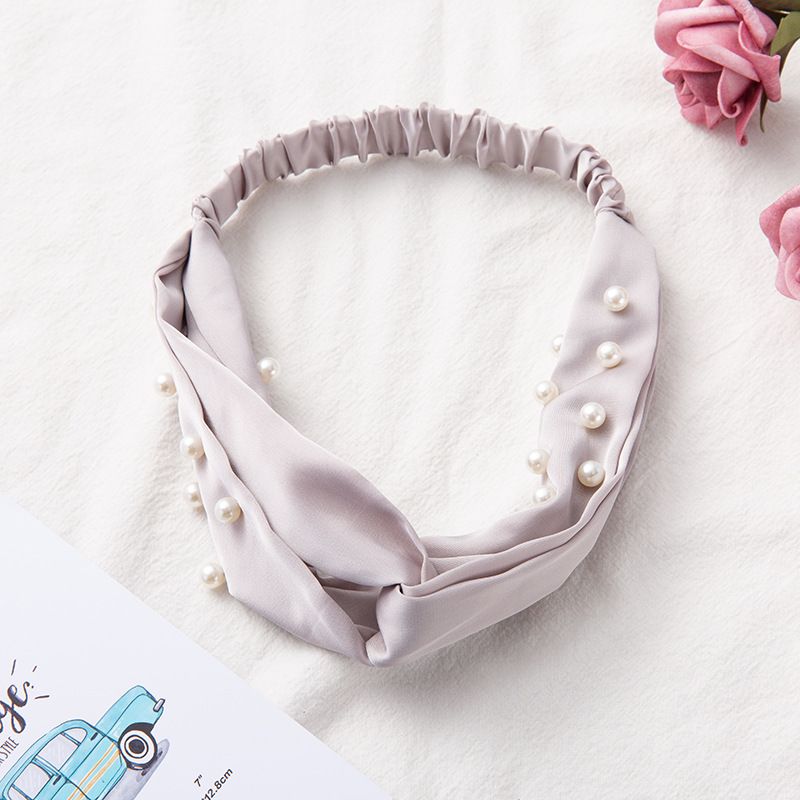 Fascia per il lavaggio e il trucco del viso da donna coreana, semplice fascia elastica per capelli incrociati, fascia per capelli con perle_voghion.com