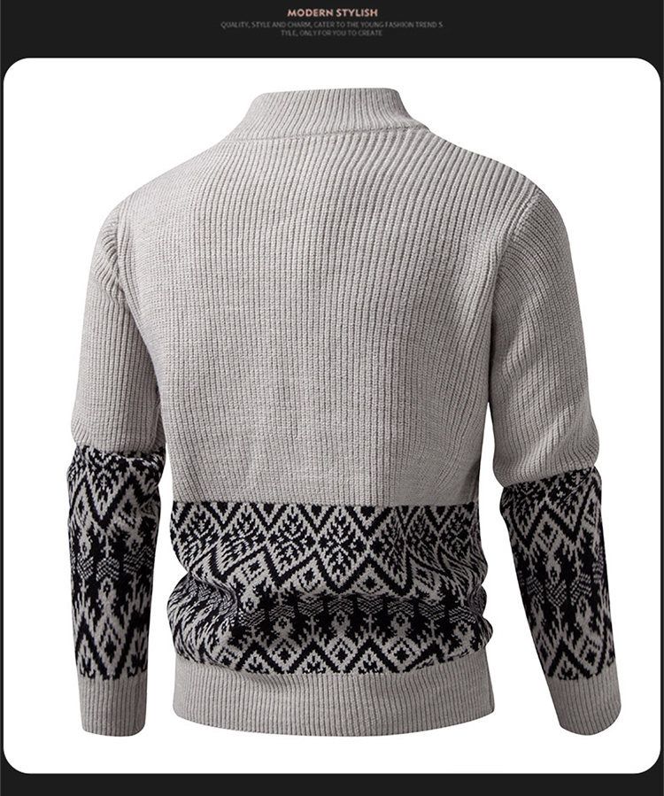 Cardigan masculino, suéter de malha com zíper e gola alta, pulôver casual grosso para outono e inverno (várias cores e tamanhos)_voghion.com