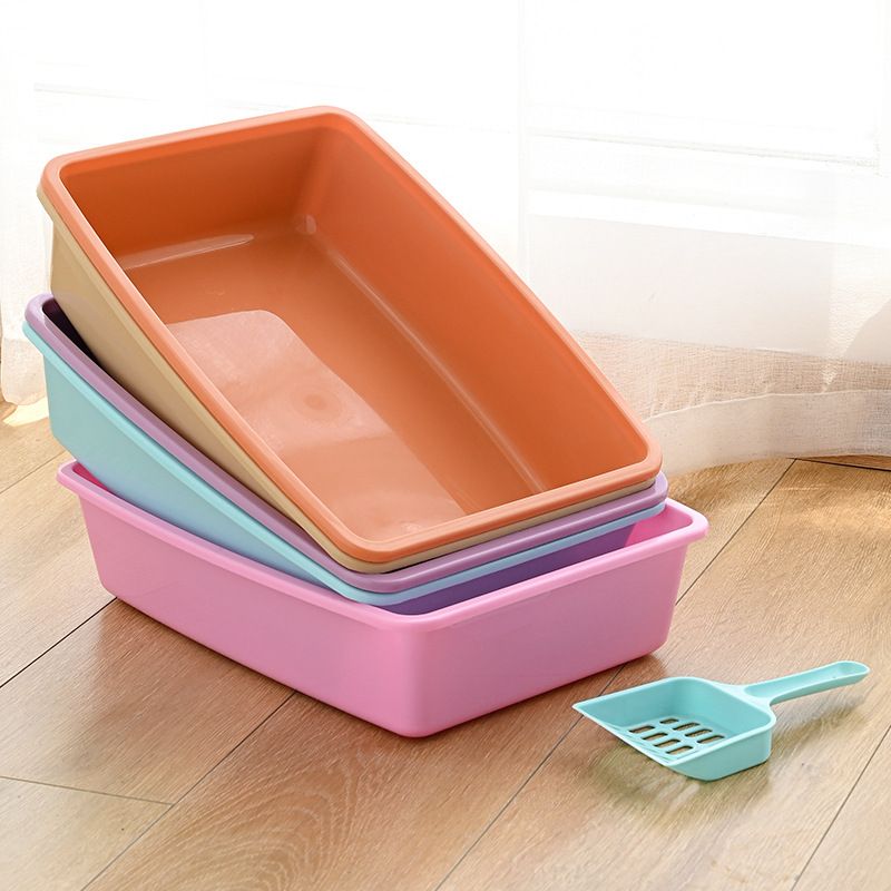 Lettiera aperta in plastica con ciotola e paletta per gatti_voghion.com