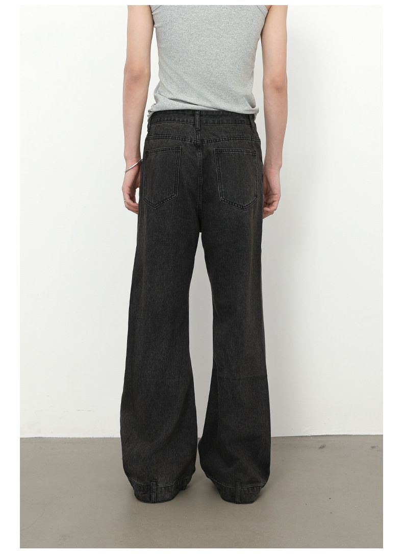 Men's Clothing Trendy Retro Stitching Beaded Jeans Designed Loose Flared Straight Pants_voghion.com