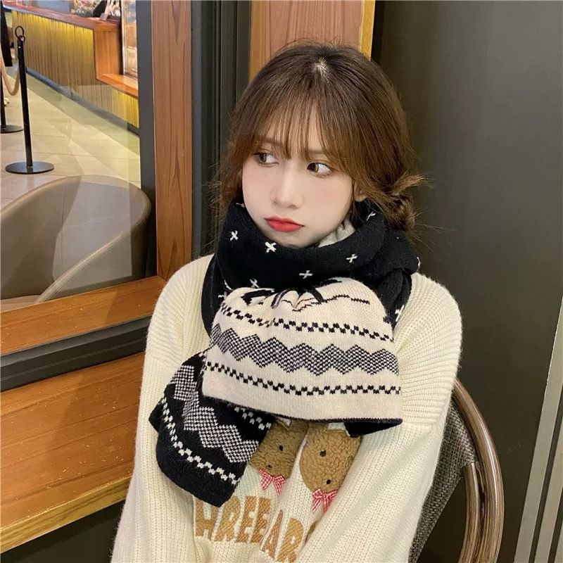 Selezione versatile di sciarpe natalizie per donna, stile coreano invernale, scaldacollo rosso 2024, nuovo caldo scialle lavorato a maglia_voghion.com