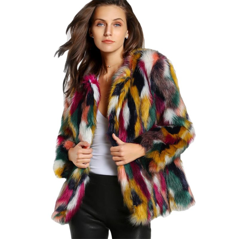 Colorful Fur Tops Hot Sale Faux Fur Round Collarless Coat Faux Fox Fur Winter Warm Mink Coat_voghion.com