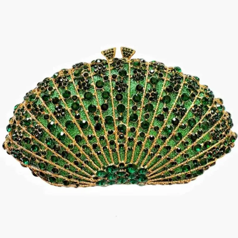 Designer Fan-Shaped Dia Dinner Hollowed-Out Metal Rhinestones Clutch Handbag For Women Wedding Party Chains Shoulder_voghion.com
