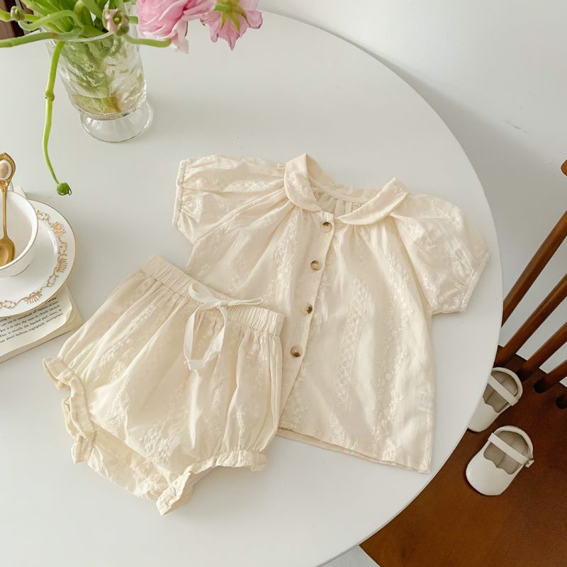 Shorts meisjes zomer 2024 nieuwe baby Koreaanse editie Sweetheart Creeper-set met korte mouwen_voghion.com