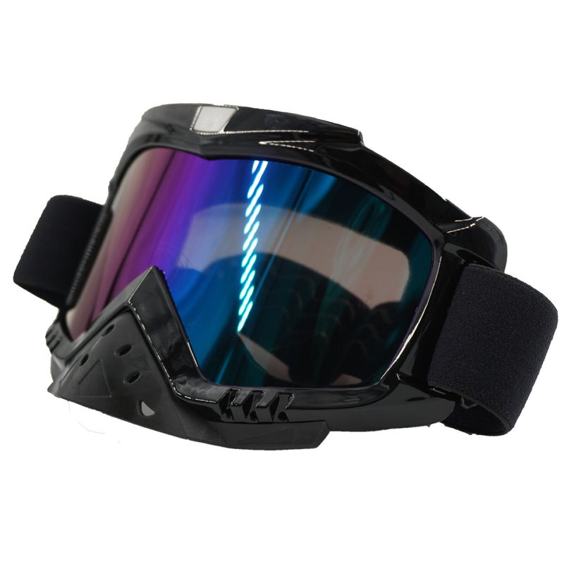 Occhiali da moto, casco, occhiali da sci antivento, montatura nera lucida, elastico spesso antiscivolo_voghion.com