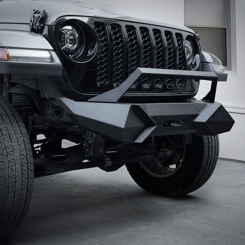 X Style Front Bumper With Winch Plate Compatible With Wrangler JK (2007-2018) & JL (2018+)- Heavy Duty Black Textured Manganese Steel Construction, Perfect For On And Off-Road Used_voghion.com