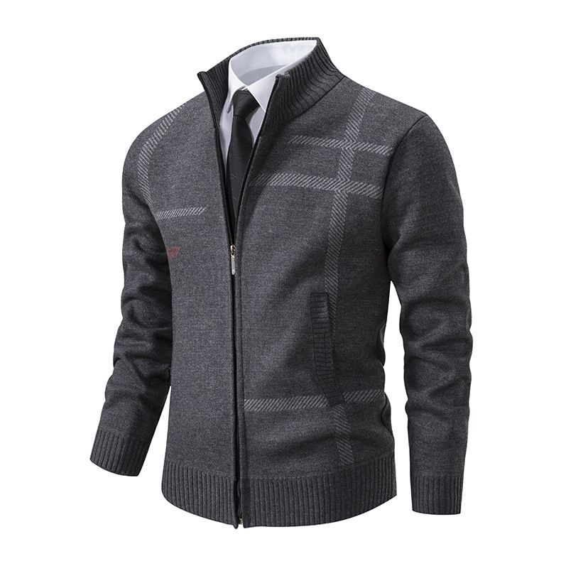 Men's Knit Sweater Cardigan With Stand Collar - Lightweight Business Casual Pullover For Fall (Available In Plus Sizes)_voghion.com