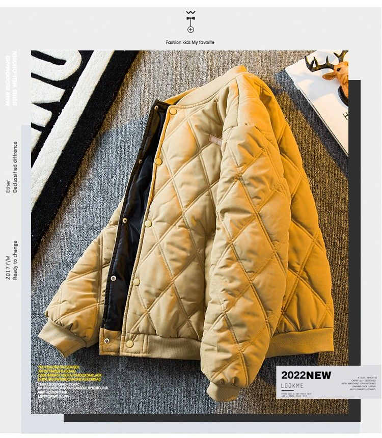 Giacca imbottita in cotone a quadri a forma di diamante per uomo invernale ispessita giacca casual da baseball in stile retrò giapponese calda giacca imbottita in cotone per uomo_voghion.com