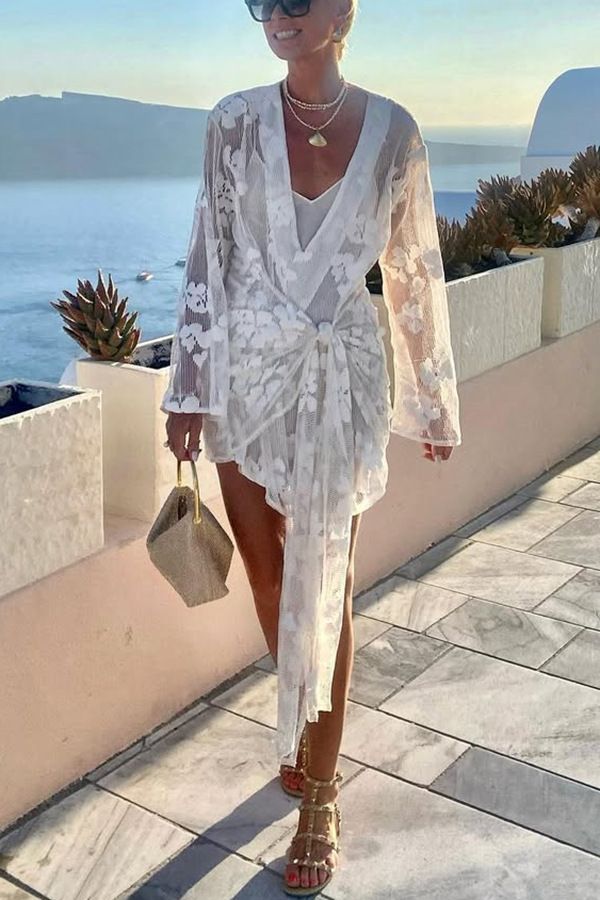 Abbigliamento da donna Abito da spiaggia per vacanze estive Camicetta da donna Camicia in pizzo_voghion.com