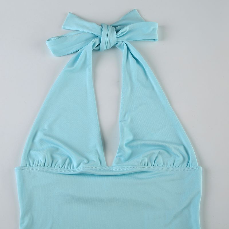 H Brand Abbigliamento da donna Stile americano Scollo a V profondo Colore unico Canotta con scollo all'americana Vita snellente Schiena scoperta con lacci_voghion.com