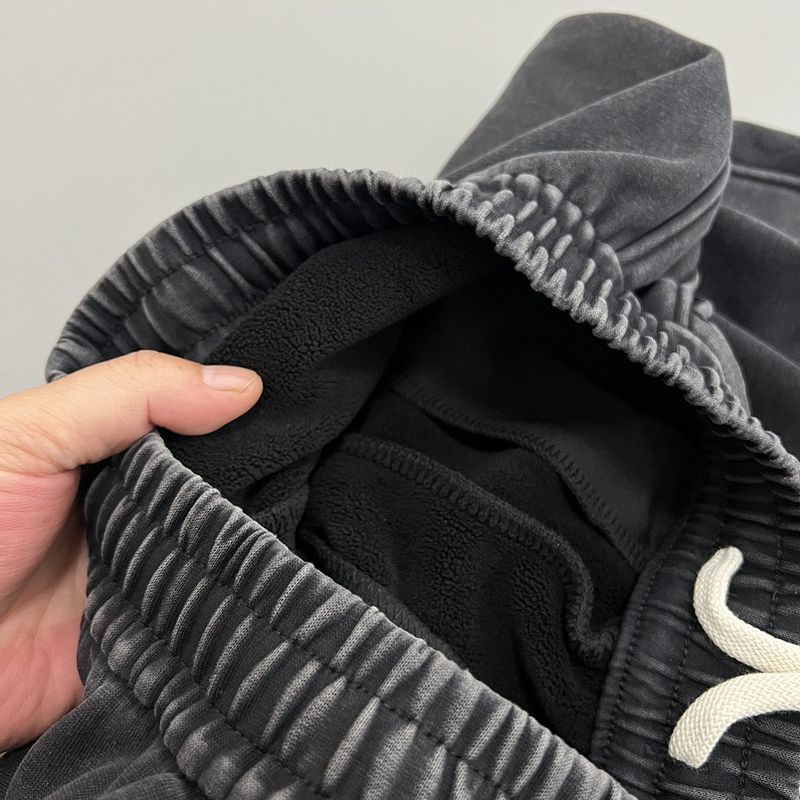 Pantaloni comodi con coulisse, foderati in pile, neri lavati, per uomo e donna - Pantaloni da jogging larghi con gamba larga e vita elastica, comodi ed eleganti_voghion.com