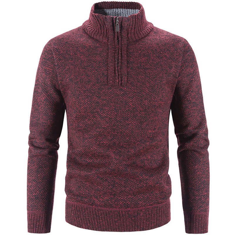 Nuovo colletto in piedi lavorato a maglia autunno inverno, maglione da uomo di grandi dimensioni con pullover a mezza cerniera, peluche e ispessimento_voghion.com