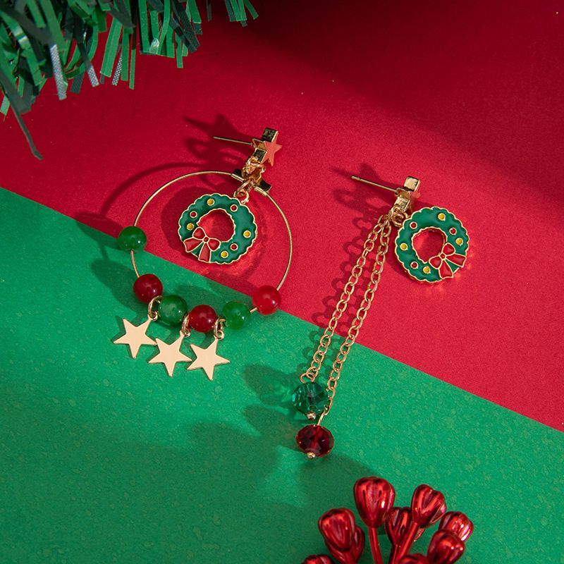Simple Niche Design Colorful Bell Beaded Christmas Earrings_voghion.com