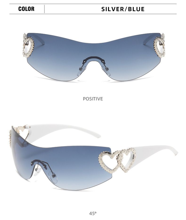 Unisex Fashion Love embellished sunglasses One-piece rimless windscreen Y2K Hottie Street Shot Eyewear trend_voghion.com
