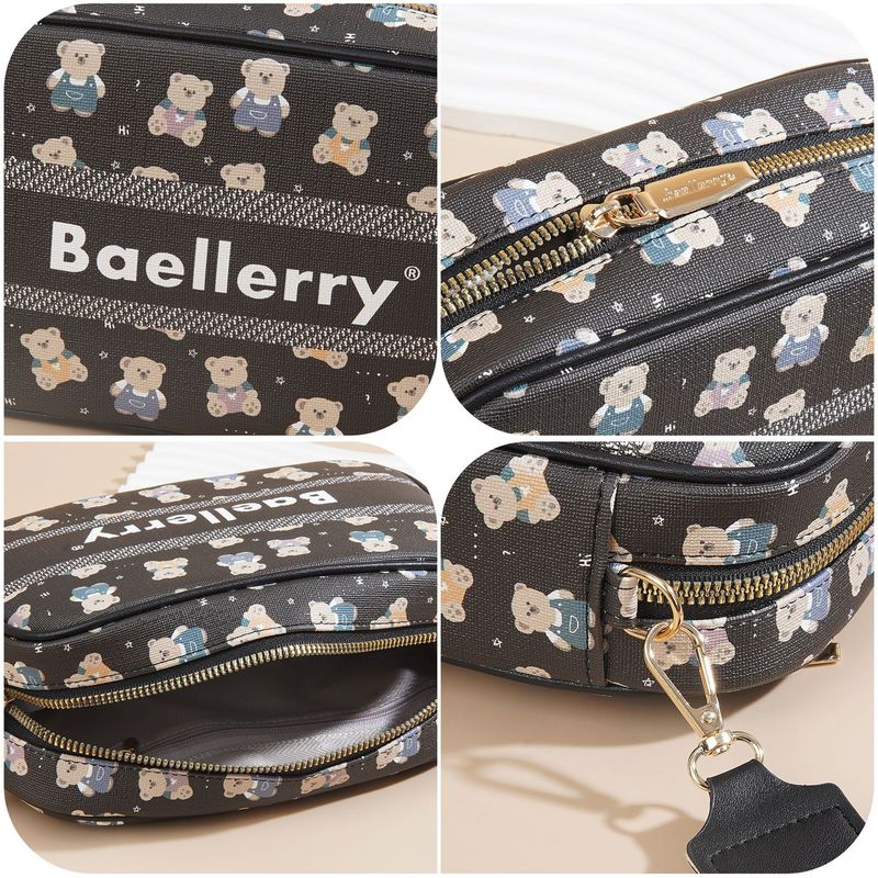 New Women's Baellerry Cartoon Zipper Shoulder Crossbody Bear Print Small Square Bag_voghion.com