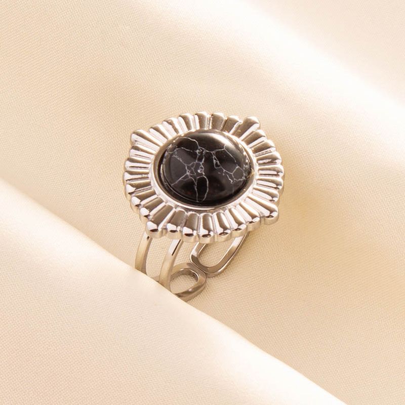 2025 Nieuwe aankomsten 1 stuk Boho Turquoise roestvrij staal zwarte steen zilverkleur verstelbare vrouwen etnische ring Boheemse sieraden cadeau geen vervaging_voghion.com