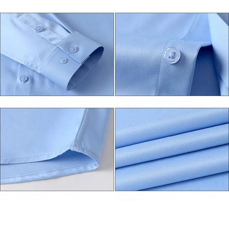 Pánské tričko s dlouhým rukávem vysoké kvality, luxusní, nemačkavé, nežehlivé, jednobarevné, business casual, ledově hedvábný popelín_voghion.com