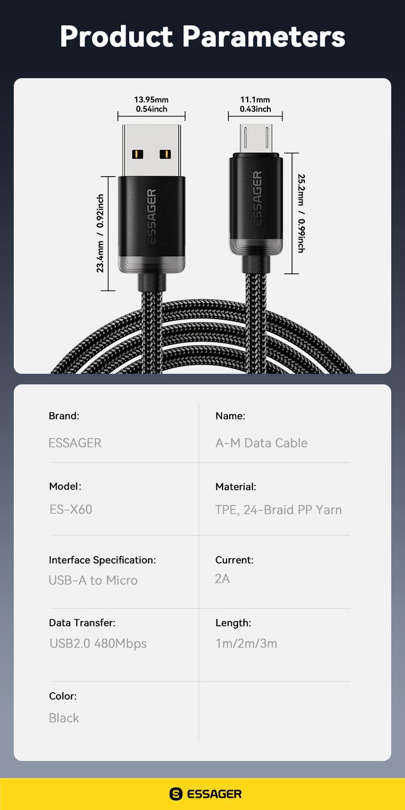 Essager Fast Charging Data Cable For Xiaomi Realme Huawei OPPO Samsung Mobile Phone Charger Cord USB Micro Wire_voghion.com