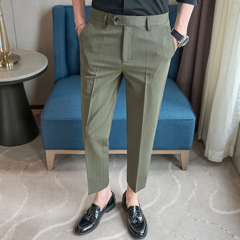 Summer new casual Korean version of youth simple nine-point slim-fitting small straight men's pants_voghion.com