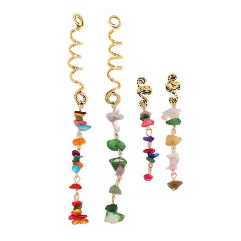 Irish Ethnic Style Braided Hair Accessories With Wrapped Colorful Dreadlocks And Natural Colored Stones_voghion.com