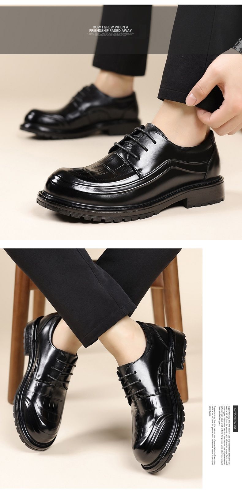 WalkPrime New Business Casual Genuine Leather Thick Sole Formal Men's Pure Cowhide Derby Shoes Light Style_voghion.com