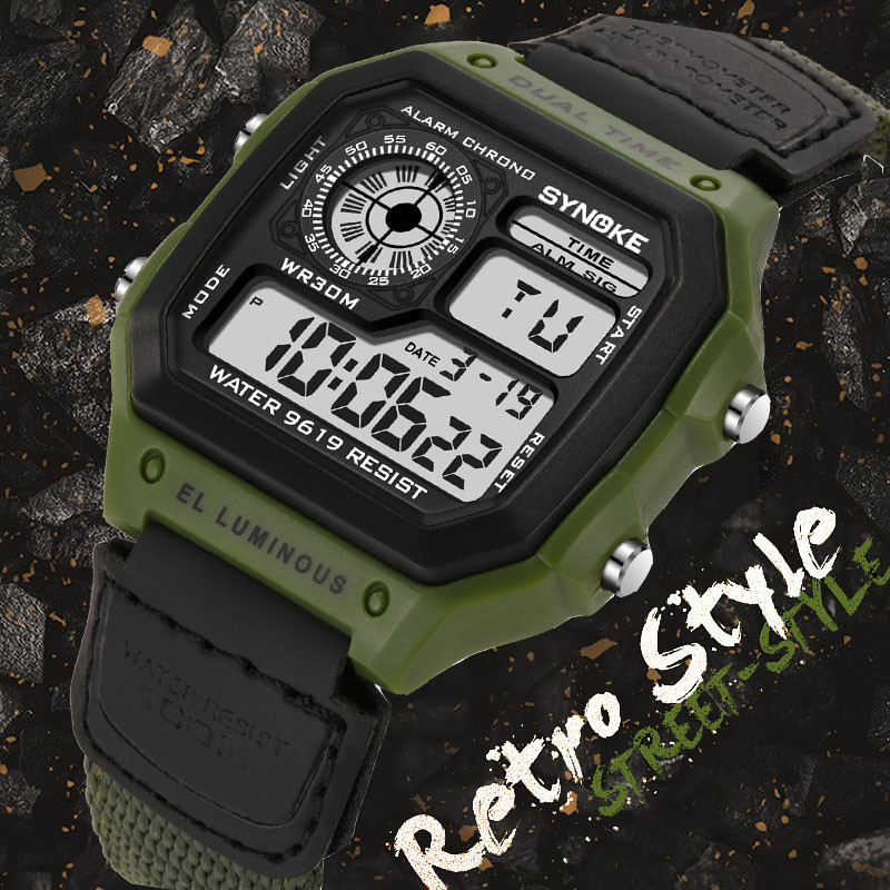 Nylon Canvas Men's Lightweight Square Classic Student Strap New Electronic Watch Luminous Waterproof Sports_voghion.com