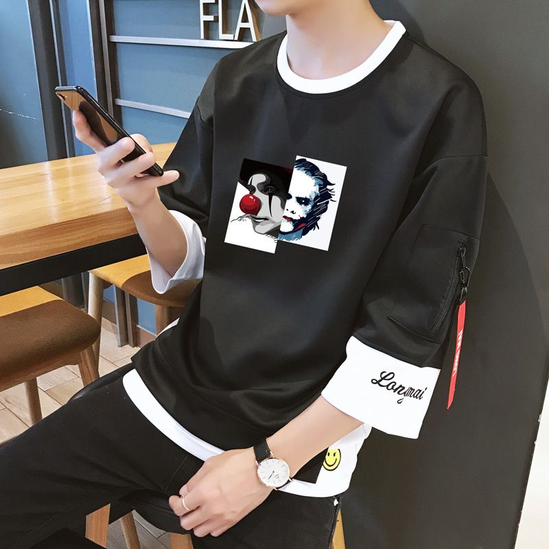 Été 5/5 Court Pour Hommes Sweat À Capuche 7/7 Version Coréenne Tendance Ample À Manches Moyennes Vêtements T-Shirt D'été_voghion.com