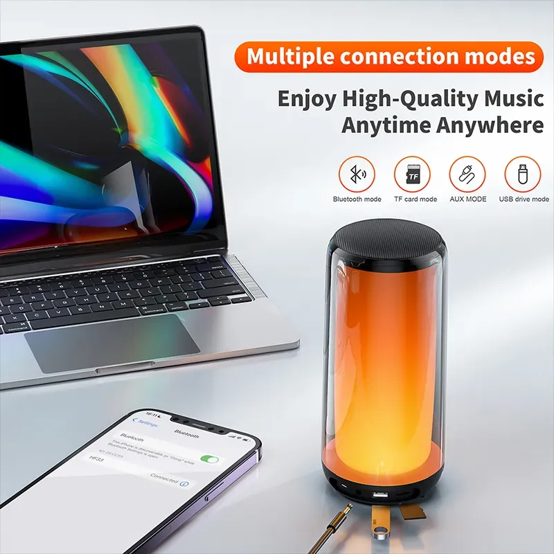 QERE HF33 Mini caisson de basses portable sans fil d'extérieur avec LED clignotante en métal coloré_voghion.com
