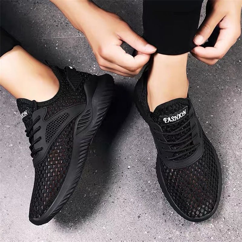Men's Shoes Summer Breathable Thin Mesh Mesh Shoes Black Light Sports Casual Running Non-slip Large Mesh Hollow Shoes_voghion.com