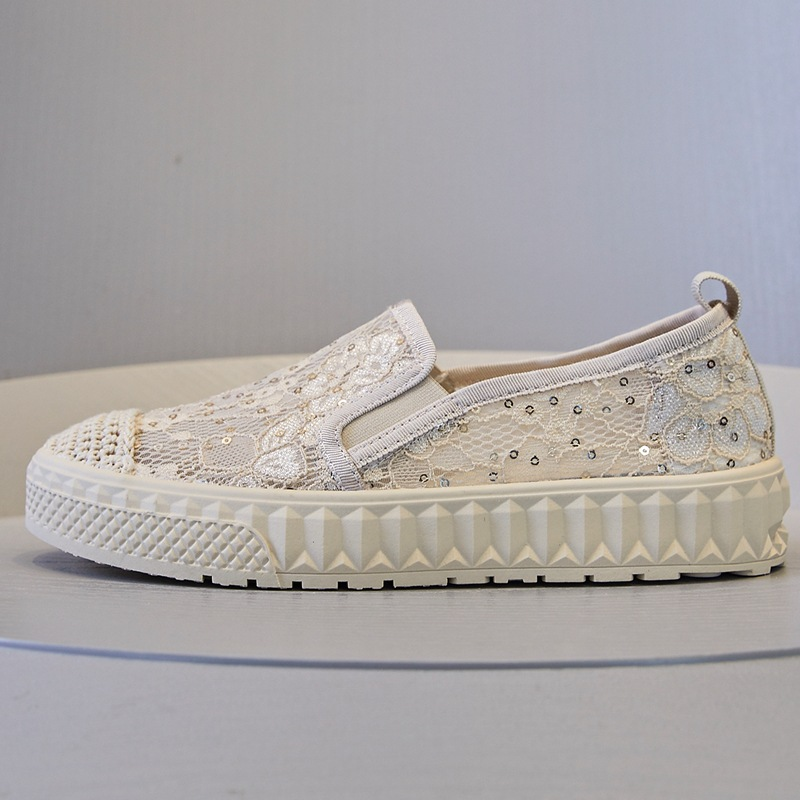 Casual Shoes Fisherman's 2024 New Summer Thin Women's Lace Mesh Breathable Flat Bottom Casual Fit Lazy Single Shoes_voghion.com