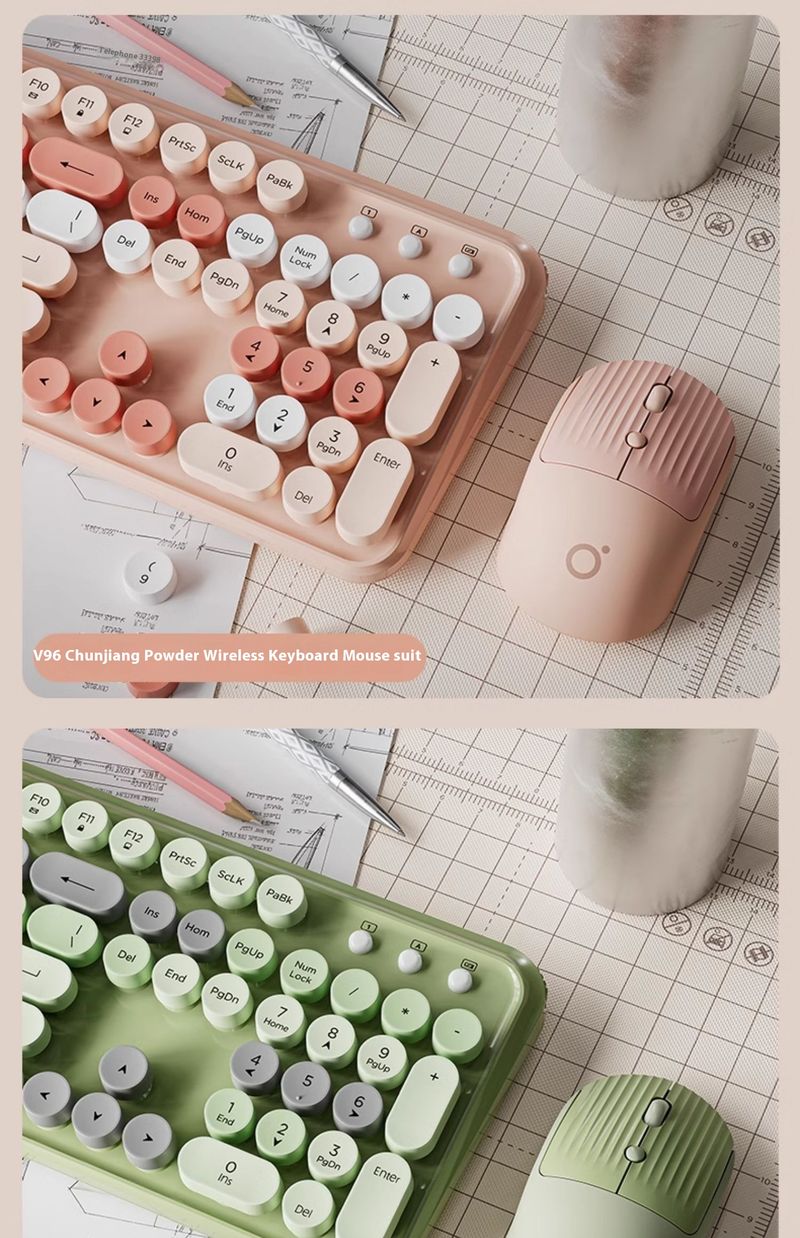 Frontline V96 Wireless Set, Leises Bluetooth, Büromaschinen für Frauen, Textur, Hohe Schönheit, Tastatur und Maus_voghion.com