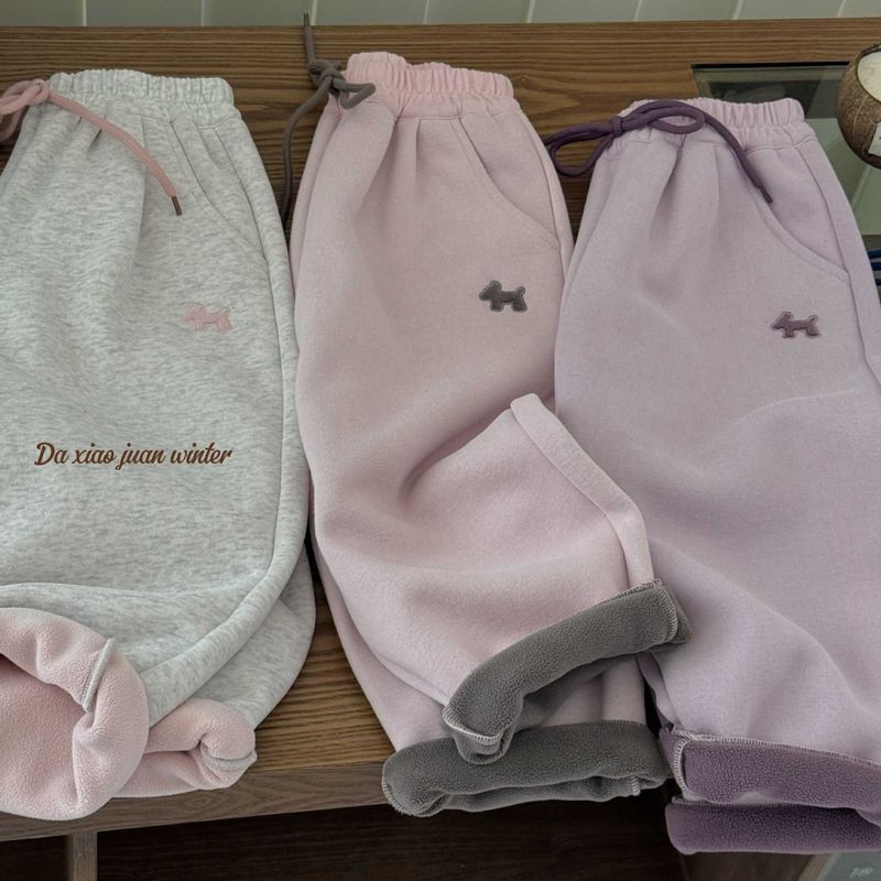 Children's Winter Foreign Style Fleece Thickened Boys And Girls Casual Sweatpants_voghion.com