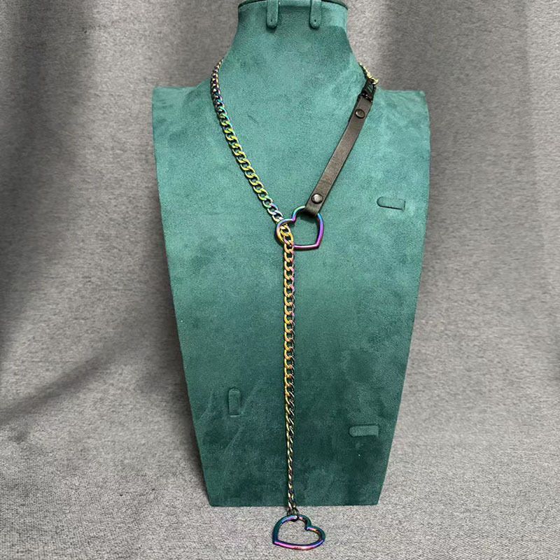 Fashion Luxury Heart Necklace Cuban Hip Hop Trendy Heart-shaped Lariat Chain_voghion.com
