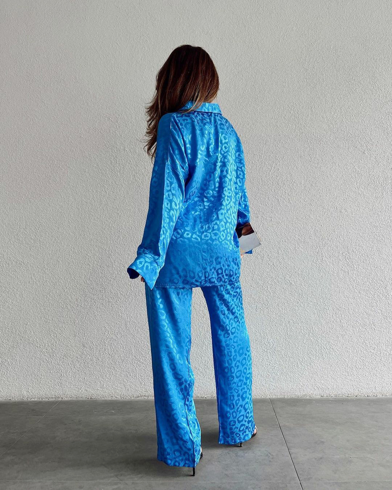 Chemise à manches longues imprimée léopard, avec taille élastique et pantalon ample, ensemble deux pièces, début d'automne_voghion.com