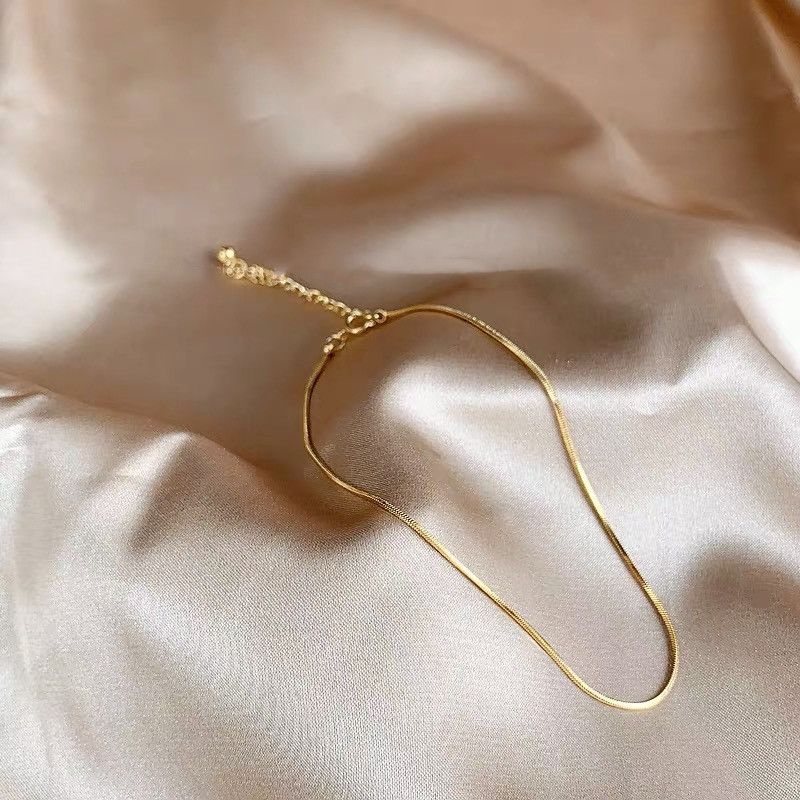 S Pure Silver Plated 14k Gold Thin Snake Bone Anklet For Women Korean Niche Design Simple Internet Celebrity Ins Style_voghion.com