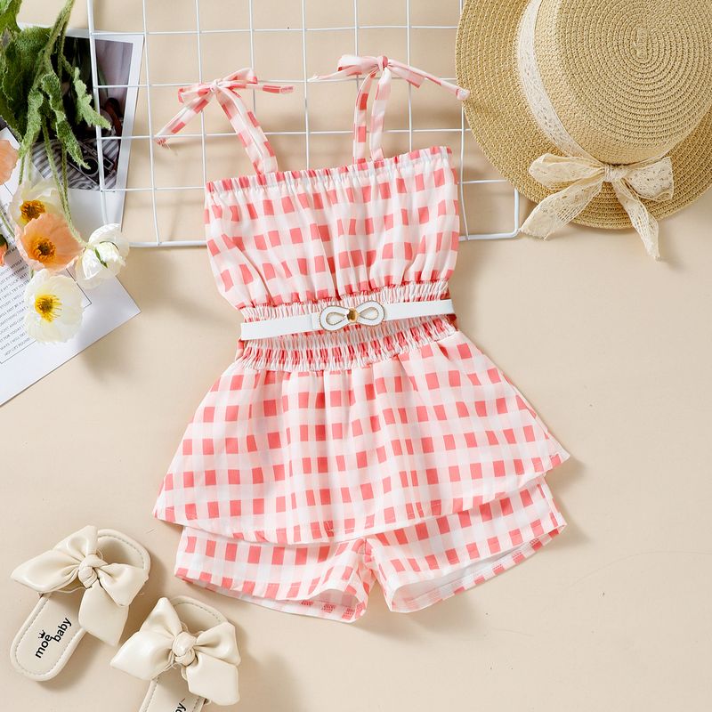 Kleidung fabrik stil sommer kinder zwei farbe hosenträger karierten overall shorts für mädchen set_voghion.com