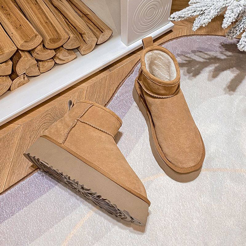Xd2 Huidong Yixin Da Genuine Leather Home Fleece-Lined Short Thick-Soled Snow Boots Women's Plush Cotton Slippers_voghion.com