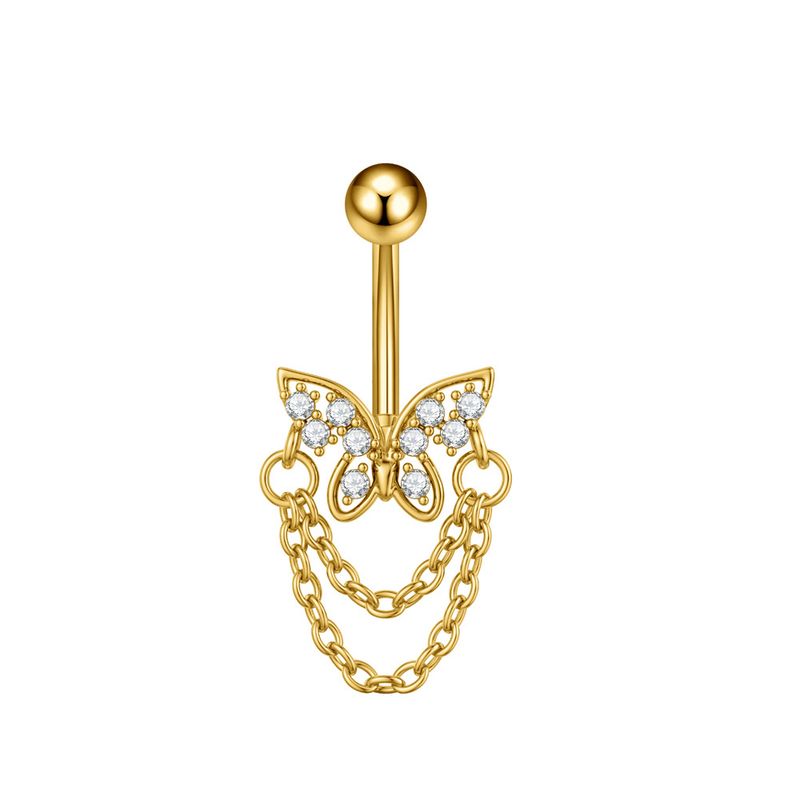 Piercing per ombelico da donna in acciaio inossidabile con zircone, catena a farfalla, occhio di cavallo, fiore a cinque foglie, fibbia per ombelico_voghion.com